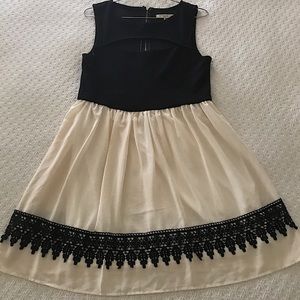 Rewind, Black and White Dress with Black lace trim, Size M